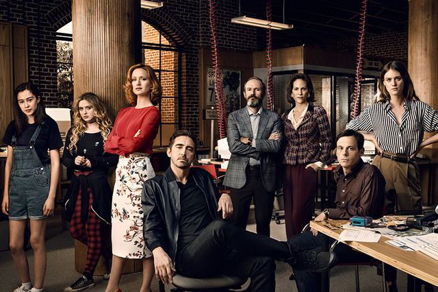 A photo of the cast of "Halt And Catch Fire"